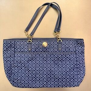Tommy Hilfiger Navy Blue Patterned Tote Bag